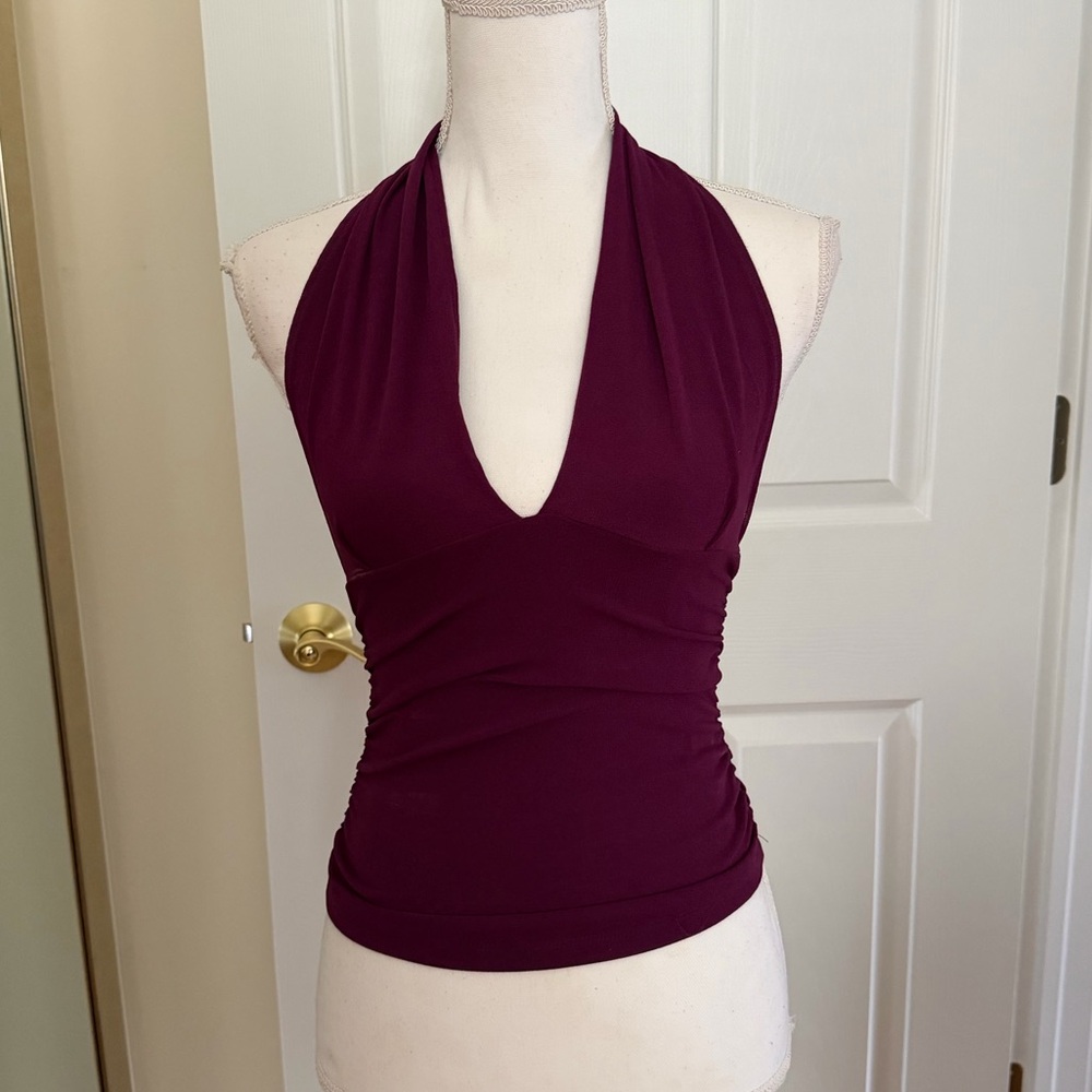 Zara Deep Plum Halter V-Neck Ruched